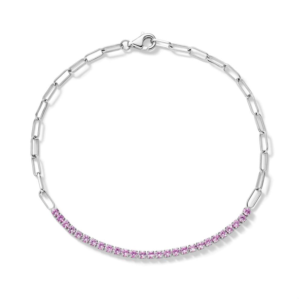 Lab-Created Pink Sapphire Paperclip Bracelet in Sterling Silver – Image 2 of 2