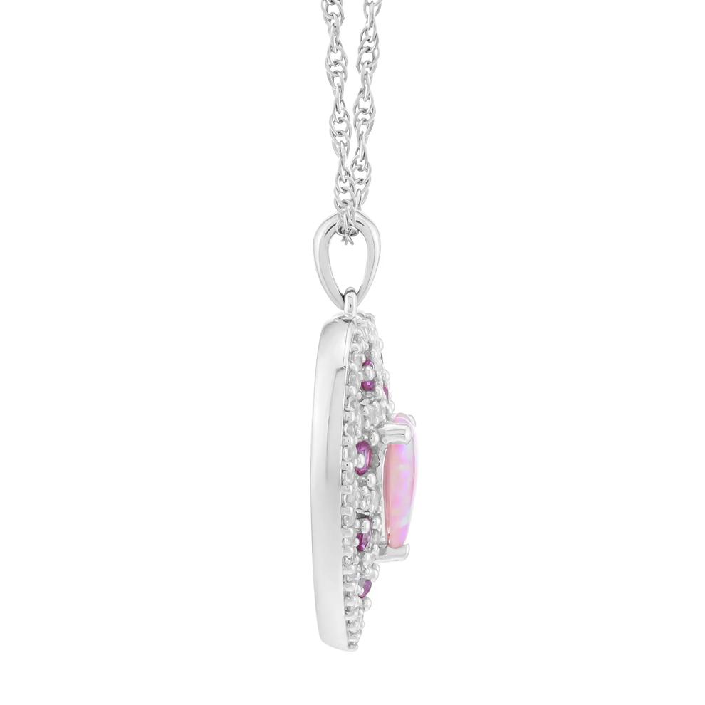Lab-Created Pink Opal &amp; Lab-Created Pink &amp; White Sapphire Heart Pendant in Sterling Silver – Image 2 of 3