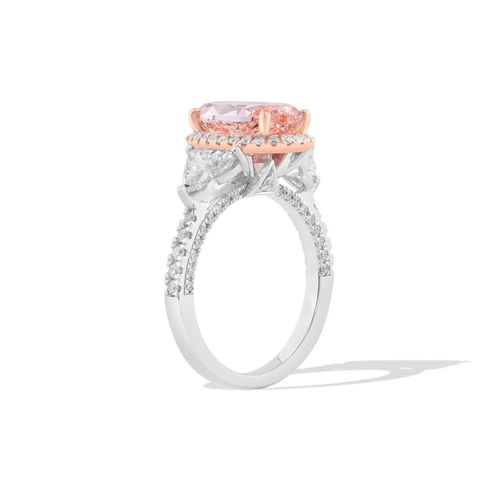 Lab Grown Diamond Pink Fancy Oval Halo Engagement Ring in 14K White &amp; Rose Gold (5 1/2 ct. tw.) – Image 3 of 4