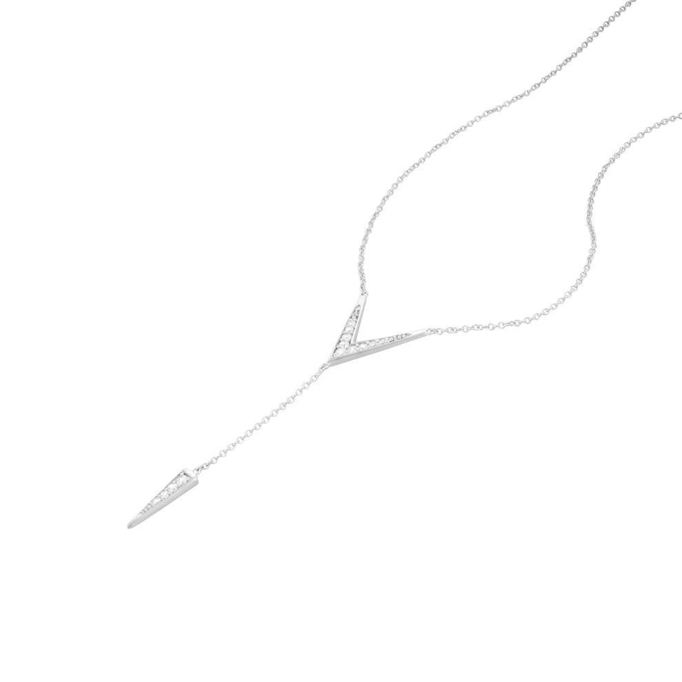 Diamond Chevron Lariat Necklace in 10K White Gold (1/6 ct. tw.) – Image 4 of 4