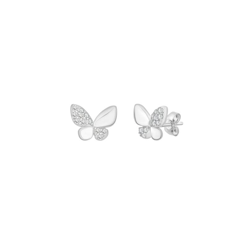 Diamond Butterfly Earrings in Sterling Silver &#40;1/10 ct. tw.&#41; – Image 1 of 1
