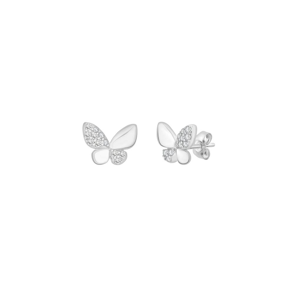 Diamond Butterfly Earrings in Sterling Silver (1/10 ct. tw.) – Image 1 of 1