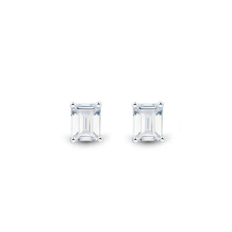 Lab Grown Diamond Emerald-Cut Four-Prong Studs in 14K White Gold (1 ct. tw.) – Image 1 of 3