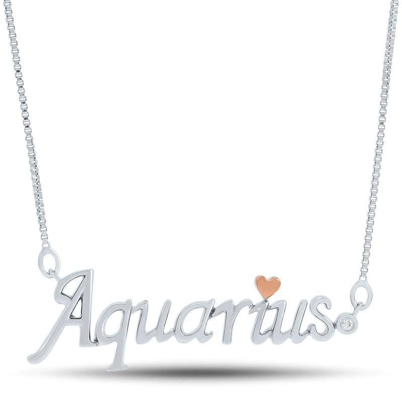 Diamond Accent Aquarius Zodiac Pendant in Sterling Silver and 14K Rose Gold  – Image 1 of 3