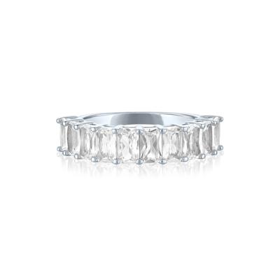 Lab-Created White Sapphire Emerald-Cut Ring in Sterling Silver