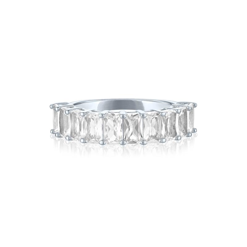 Lab-Created White Sapphire Emerald-Cut Ring in Sterling Silver – Image 1 of 3