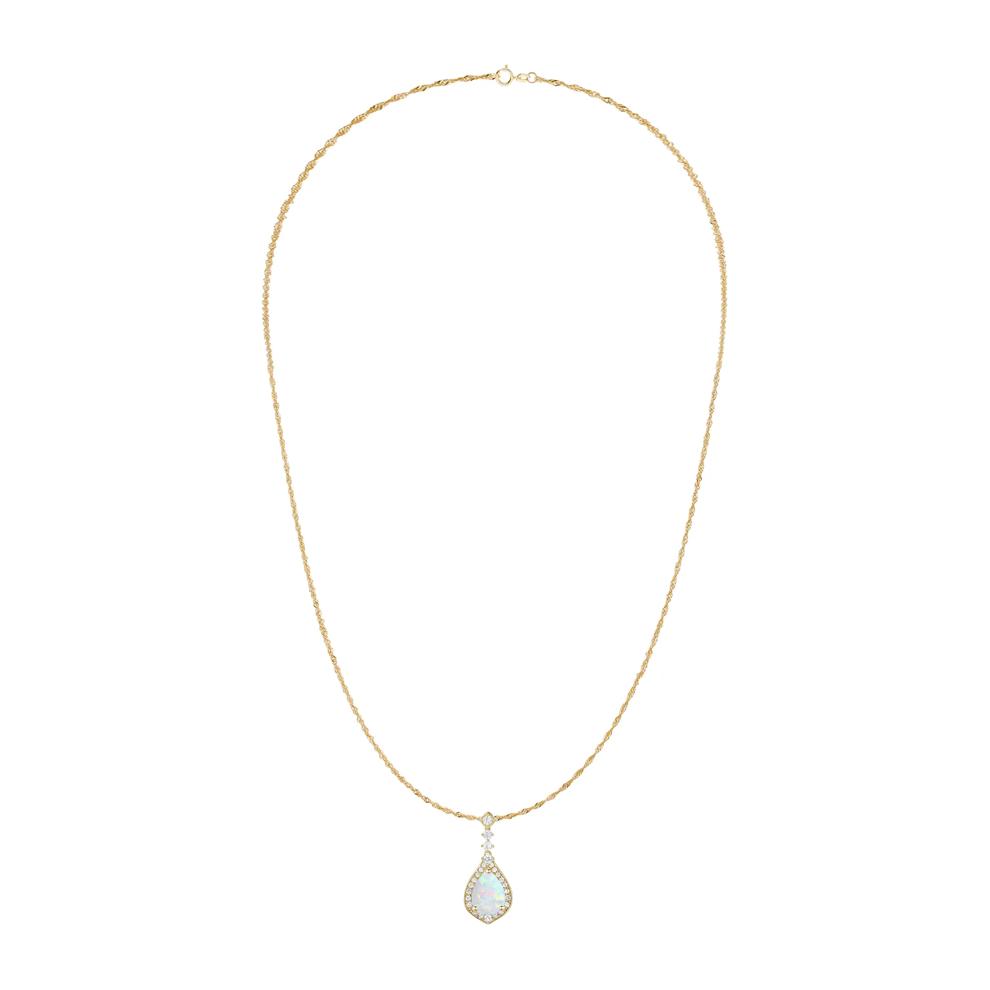 Pear-Shaped Opal &amp; Round Diamond Pendant Necklace in 10K Yellow Gold (1/5 ct. tw.) – Image 4 of 4