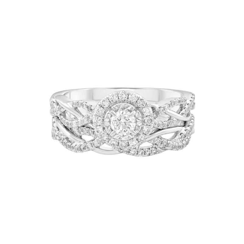 Diamond Halo Woven Engagement Set in 14K White Gold &#40;3/4 ct. tw.&#41; – Image 1 of 3