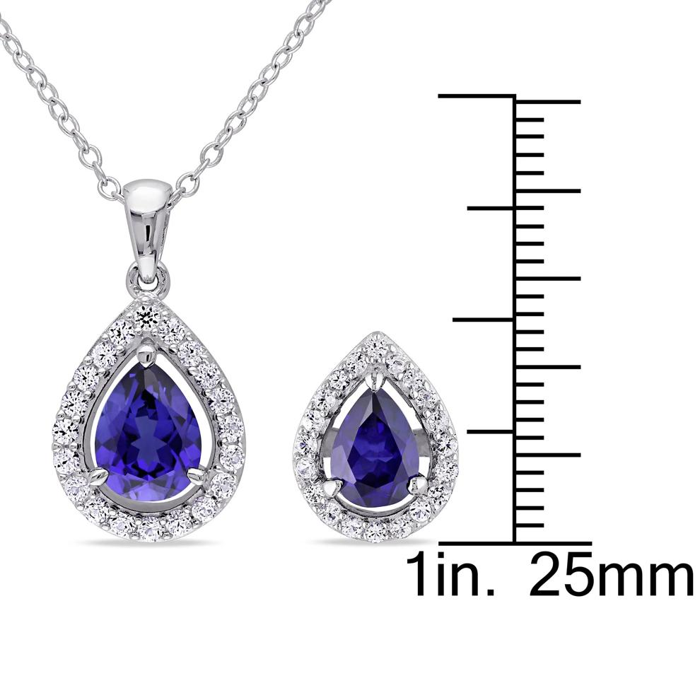 Lab Created Blue and White Sapphire Pear Shaped Set in Sterling Silver – Image 4 of 6