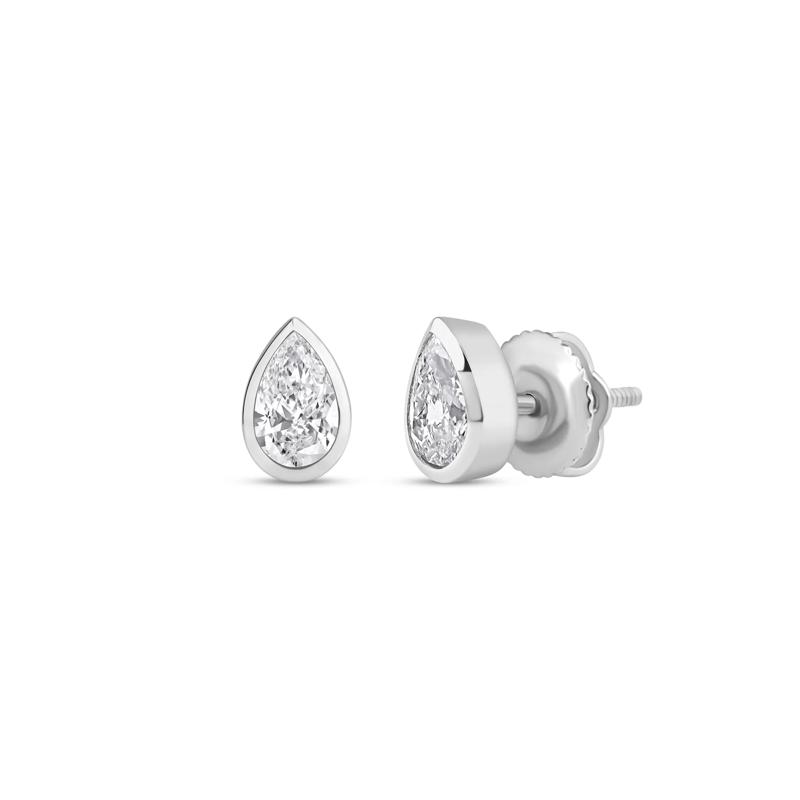 Lab Grown Diamond Bezel-Set Pear-Shaped Solitaire Stud Earrings in 14K White Gold (1/2 ct. tw.) – Image 1 of 3
