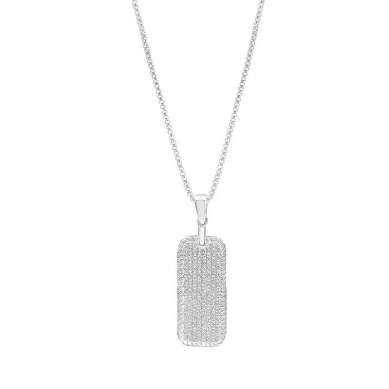 Diamond Dog Tag Pendant in Sterling Silver &#40;1/2 ct. tw.&#41; – Image 1 of 4