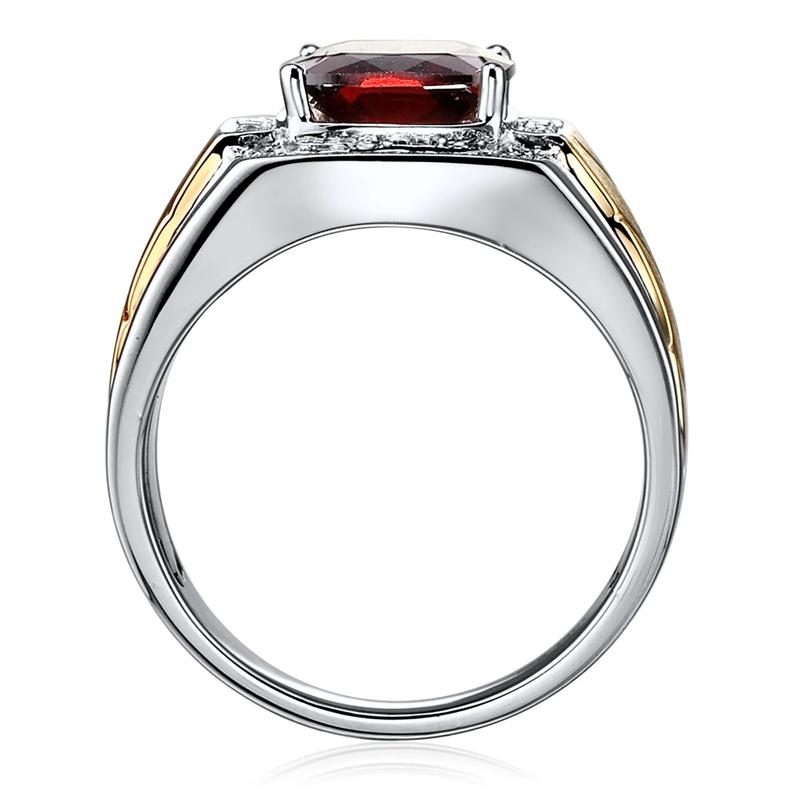 Men&rsquo;s Garnet and Diamond Accent Ring in 10K Yellow and White Gold – Image 2 of 3