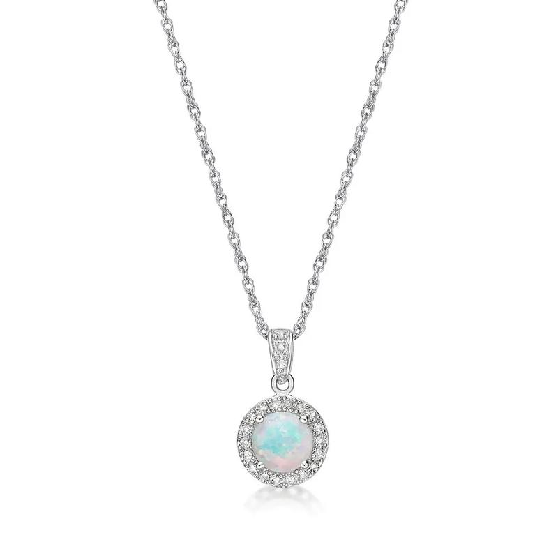 Opal &amp; 1/10 ct. tw. Diamond Pendant in Sterling Silver  – Image 4 of 4