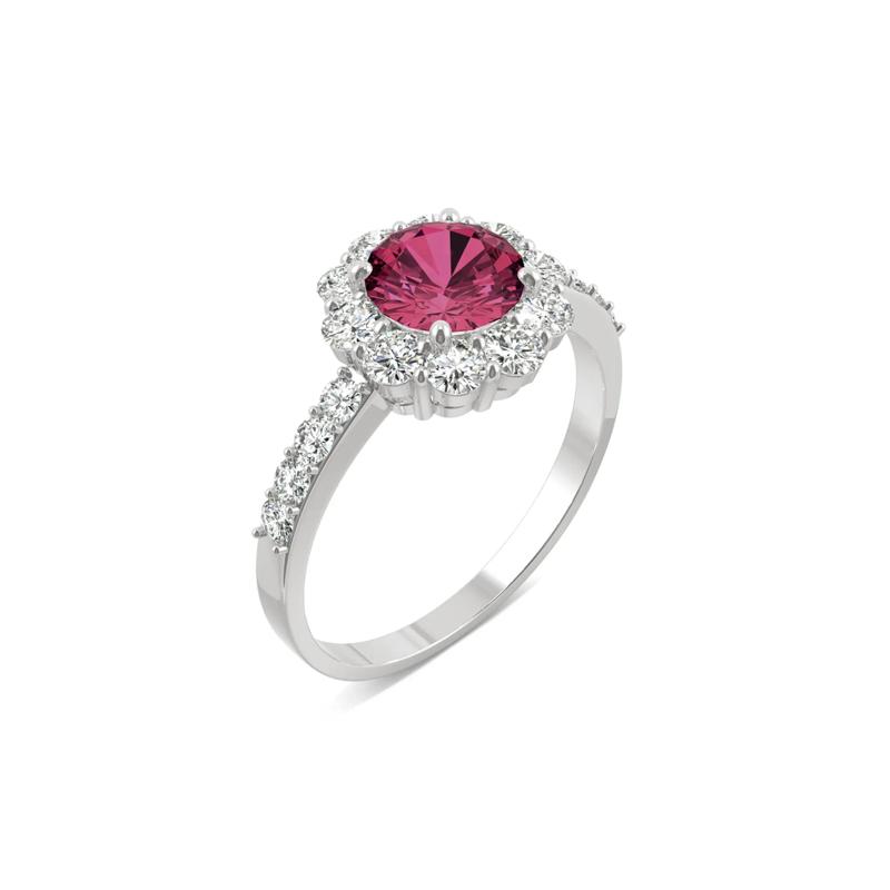 Round Lab Created Ruby &amp; Moissanite Halo Ring in 14K White Gold – Image 4 of 5