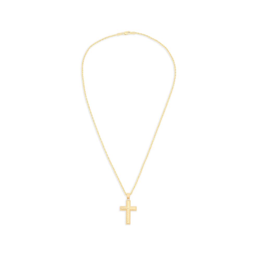 Chevron Beaded Cross Pendant Necklace in 10K Yellow Gold – Image 2 of 4