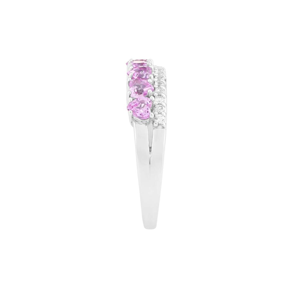 Lab-Created Pink Sapphire &amp; Lab-Created White Sapphire Heart Double Row Band Ring in Sterling Silver – Image 3 of 3