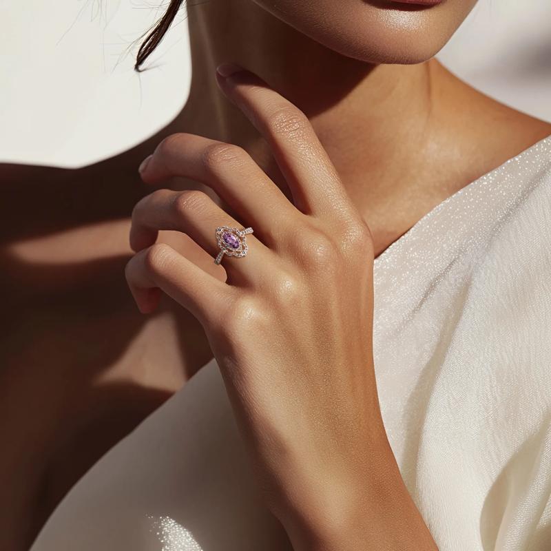 Margaux Rose de France Amethyst Engagement Ring with Diamonds in 14K Rose Gold &#40;3/4 ct. tw.&#41;  – Image 5 of 5