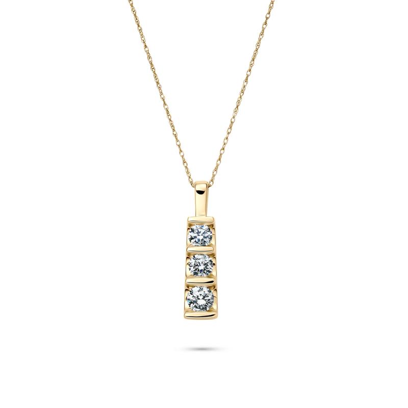 Lab Grown Diamond Three-Stone Pendant in 14K Yellow Gold &#40;1 ct. tw.&#41; – Image 1 of 4