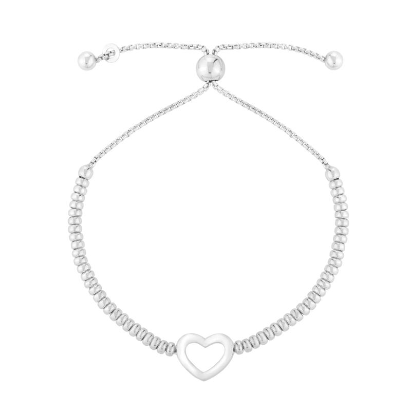 Heart and Bead Bolo Bracelet in Sterling Silver – Image 1 of 3