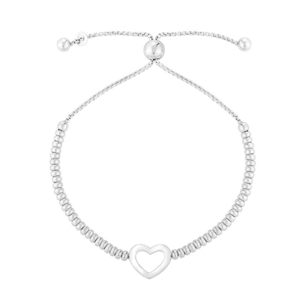 Heart and Bead Bolo Bracelet in Sterling Silver – Image 1 of 3