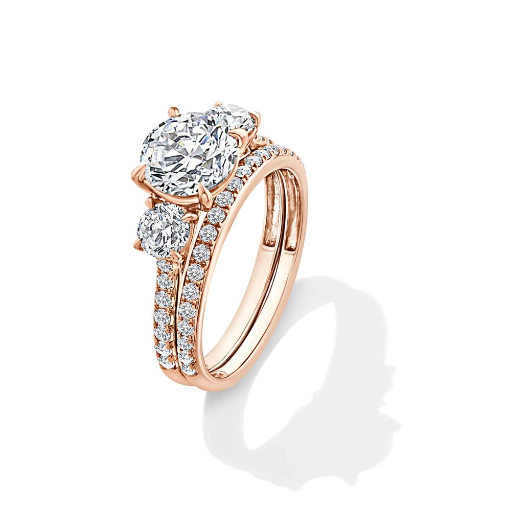 Lab Grown Diamond Three-Stone Engagement Set in 10K Rose Gold (2 1/2 ct. tw.) – Image 5 of 6