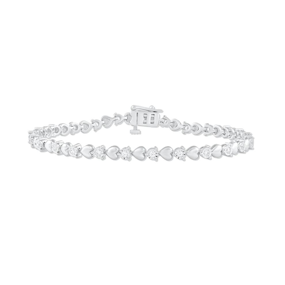 Diamond Heart Illusion Push-Lock Bracelet in Sterling Silver (1/2 ct. tw.) – Image 1 of 2