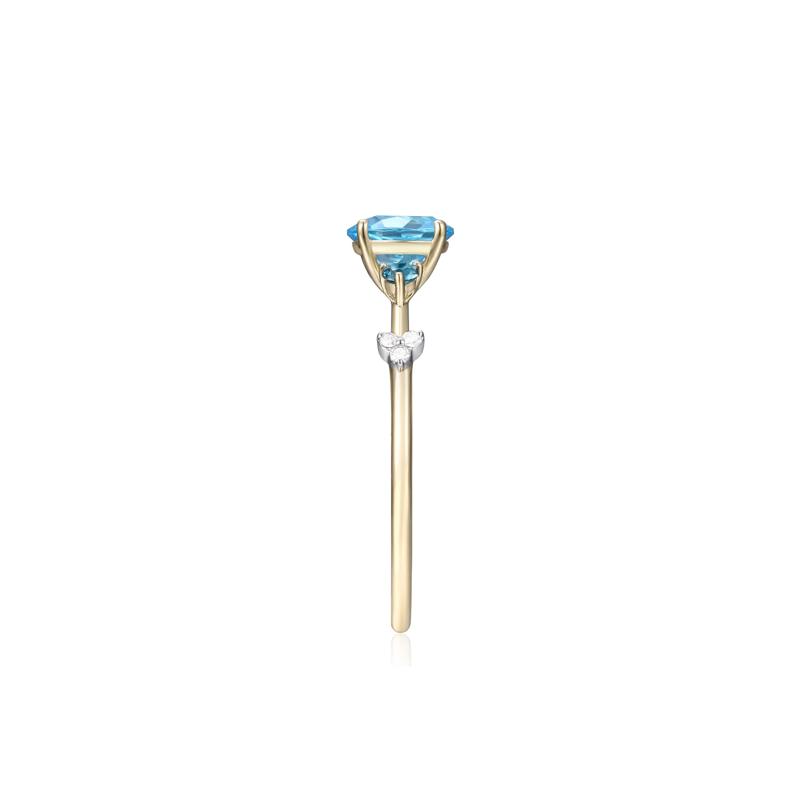 Swiss Blue Topaz Ring with London Blue Topaz and Diamond Accents in 10K Yellow Gold – Image 3 of 3