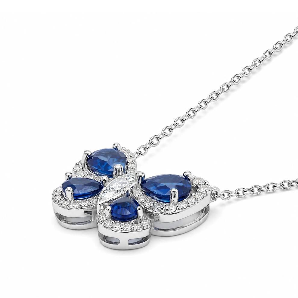 Lab-Created Blue Sapphire &amp; Lab-Created White Sapphire Butterfly Pendant Necklace in Sterling Silver – Image 2 of 4