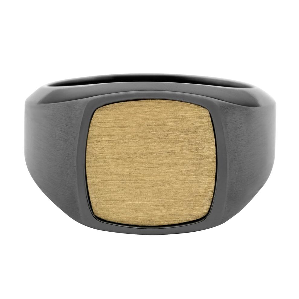 Cushion-Shaped Signet Ring in Zirconium and 14K Yellow Gold – Image 1 of 3