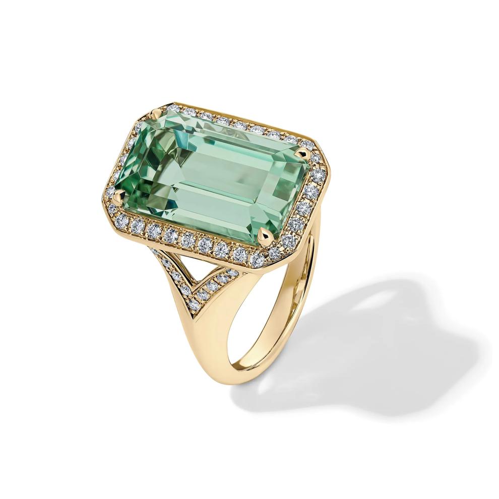 Green Tourmaline &amp; Diamond Halo Ring in 14K Yellow Gold (1/4 ct. tw.) – Image 4 of 4