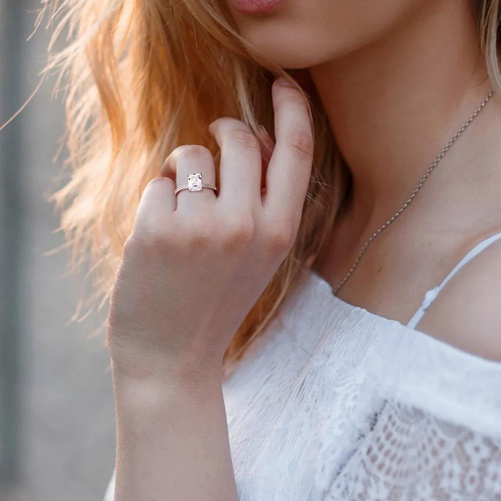 Emerald-Cut Lab Created White Sapphire Ring in 10K White Gold – Image 6 of 6