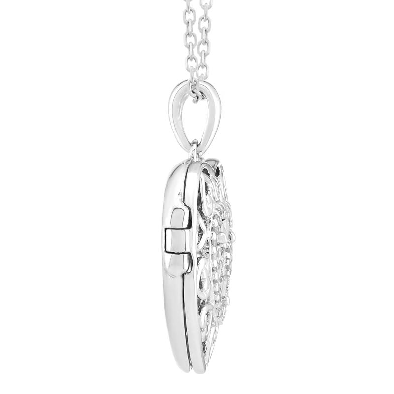 Diamond Heart Scroll Locket in Sterling Silver &#40;1/10 ct. tw.&#41; – Image 3 of 4
