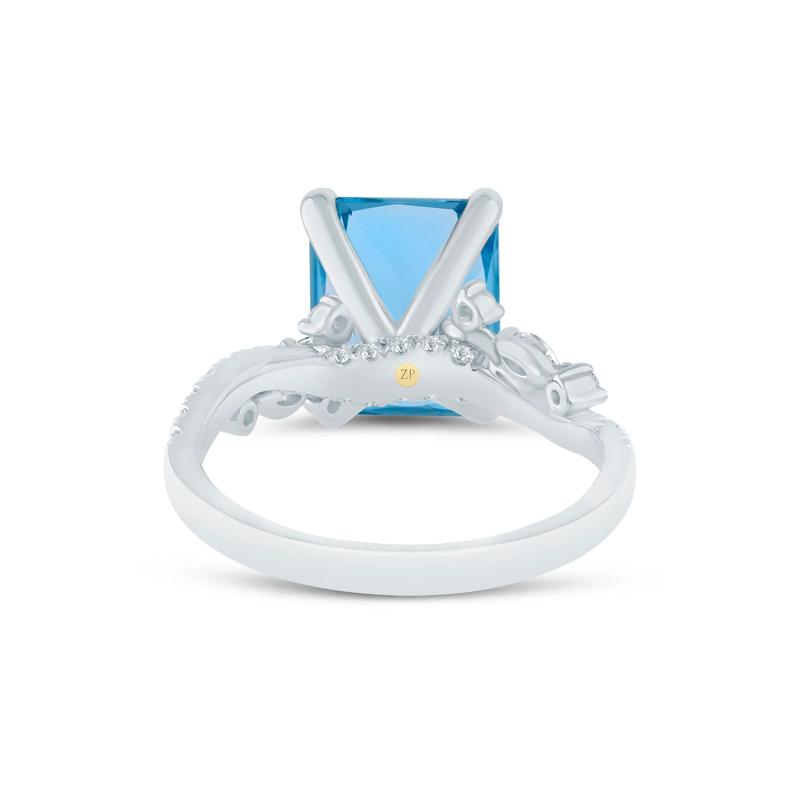 Swiss Blue Topaz and Lab Grown Diamond Engagement Ring in 14K White and Yellow Gold &#40;3/8 ct. tw.&#41; – Image 4 of 4