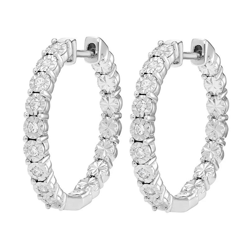 1/4 ct. tw. Diamond Hoop Earrings in Sterling Silver – Image 1 of 2