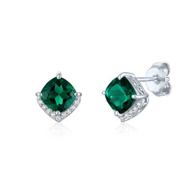 Lab-Created Gemstone and Diamond Accent Half Halo Earrings in Sterling Silver