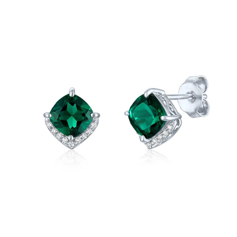 Lab-Created Emerald and Diamond Accent Half Halo Earrings in Sterling Silver – Image 1 of 1