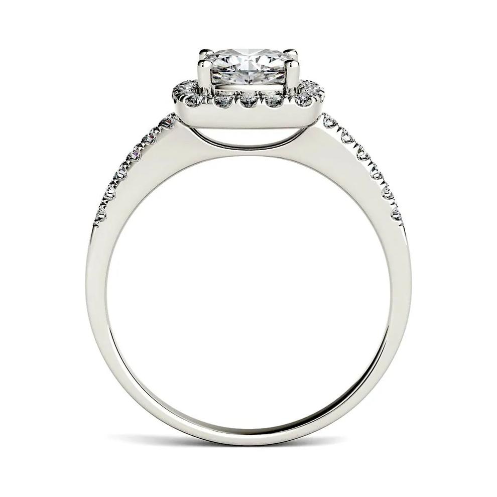 Moissanite Cushion-Cut Halo Ring in 14K White Gold (1 3/8 ct. dew) – Image 2 of 3
