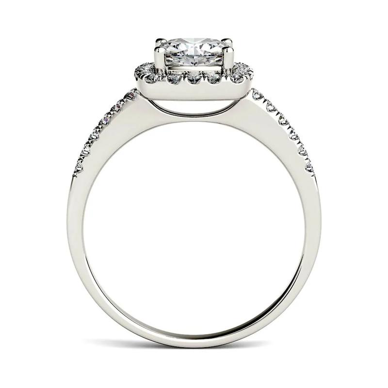 Moissanite Cushion-Cut Halo Ring in 14K White Gold (1 3/8 ct. dew) – Image 2 of 3