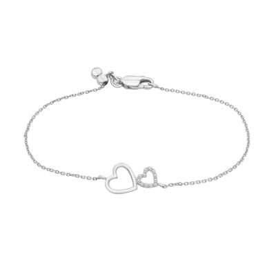 Lab-Created White Sapphire Double Heart Bracelet in Sterling Silver