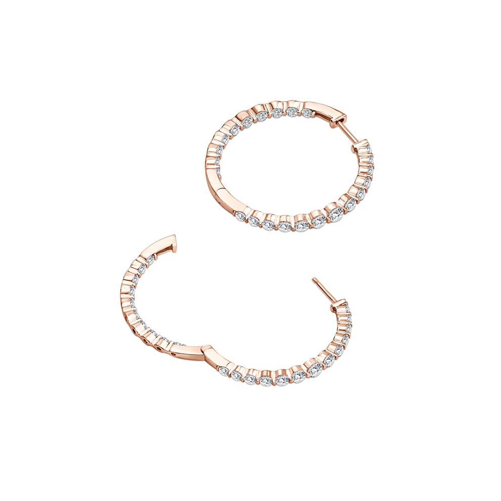 Lab Grown Diamond Shared-Prong Hoop Earrings in 10K Rose Gold (2 ct. tw.) – Image 2 of 3