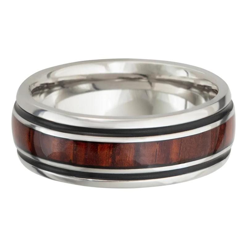 Men&rsquo;s Wood Inlay Wedding Band with Black Cerakote in Cobalt, 8mm – Image 4 of 4