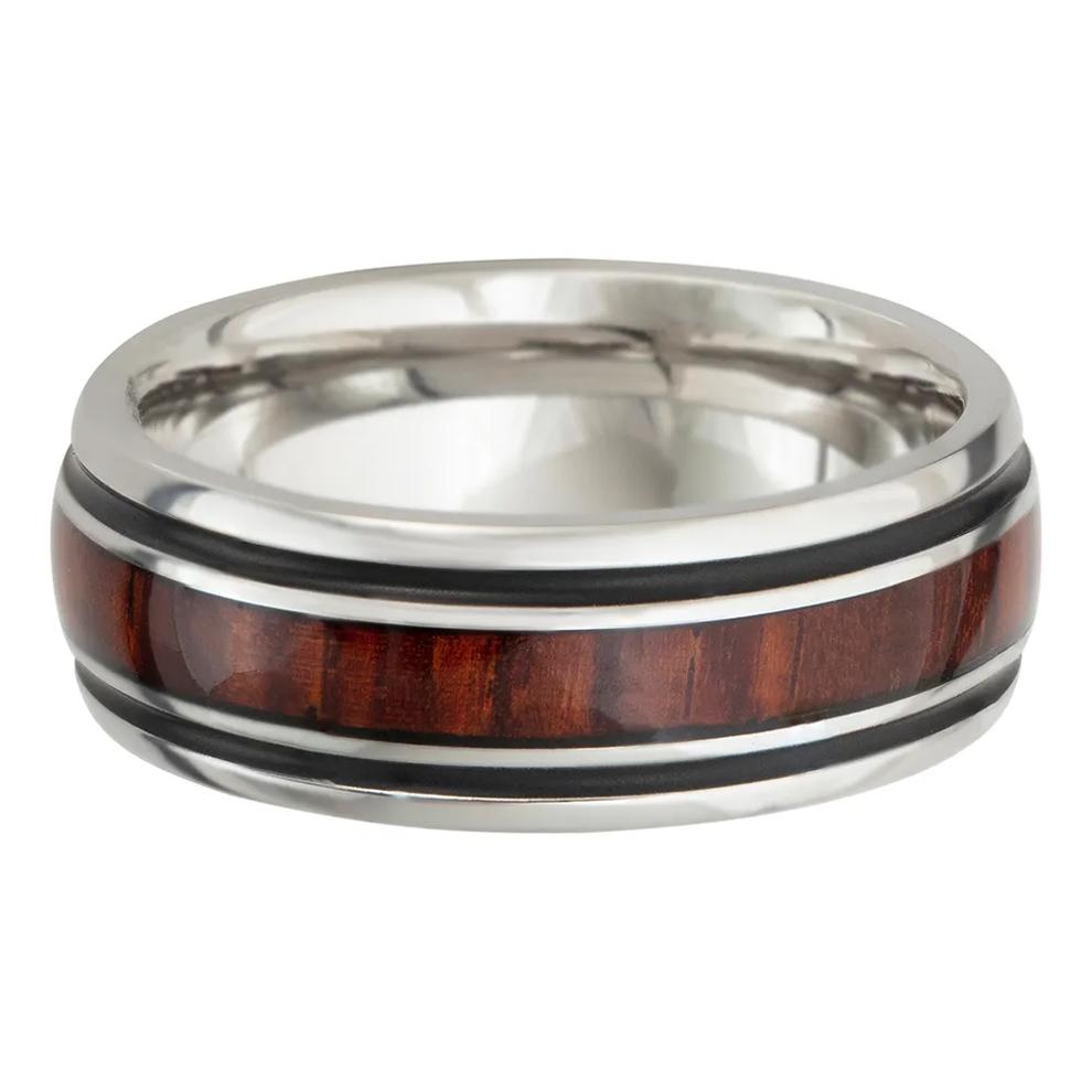 Men&rsquo;s Wood Inlay Wedding Band with Black Cerakote in Cobalt, 8mm – Image 4 of 4