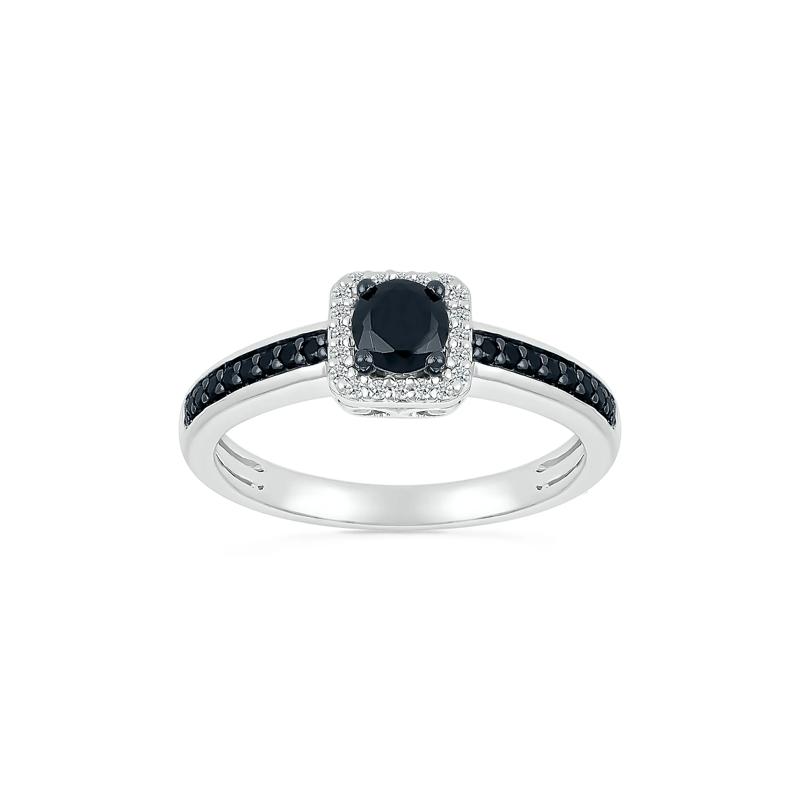 Black and White Diamond Halo Ring in 10K White Gold &#40;1/2 ct. tw.&#41; – Image 1 of 5