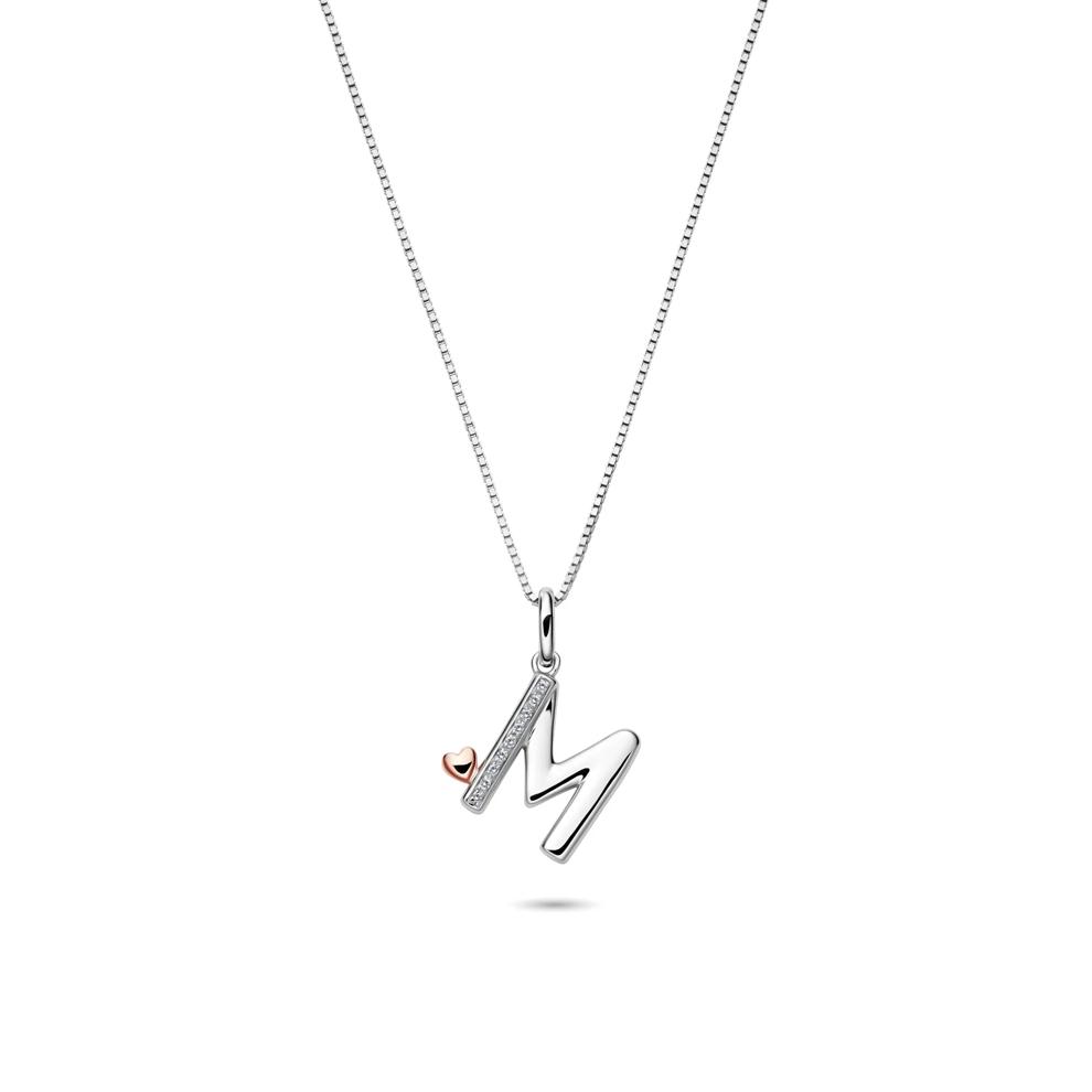Diamond Accent Initial M Pendant in Sterling Silver and 14K Rose Gold – Image 1 of 5