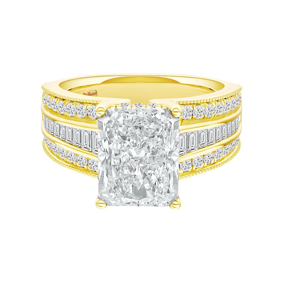 Lab Grown Diamond Radiant-Cut Center Engagement Ring in 14K Yellow Gold (3 3/4 ct. tw.) – Image 1 of 5