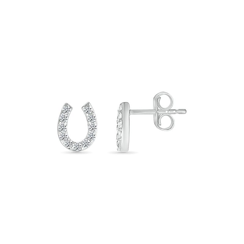 Diamond Horseshoe Studs in 10K White Gold &#40;1/6 ct. tw.&#41; – Image 3 of 3