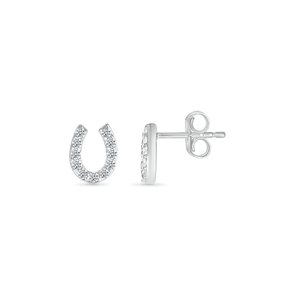 Diamond Horseshoe Studs in 10K White Gold (1/6 ct. tw.) – Image 3 of 3
