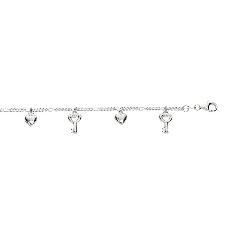 Charm Anklet with Keys &amp; Hearts in Sterling Silver – Image 2 of 2