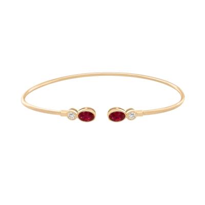 Ruby & Diamond Open Cuff Bangle Bracelet in 10K Yellow Gold (1/8 ct. tw.)