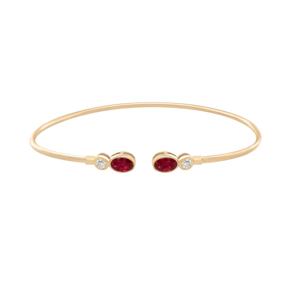 Ruby &amp; Diamond Open Cuff Bangle Bracelet in 10K Yellow Gold (1/8 ct. tw.) – Image 1 of 2